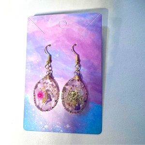 Resin floral gold stainless steel hook earrings
